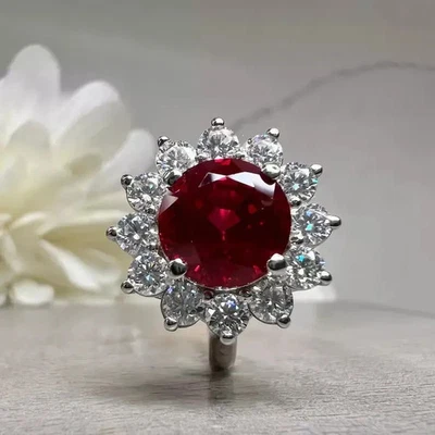 2.05 Ct Round Cut Natural Ruby & Diamond Engagement Ring 14k Solid White Gold - Image 1 of 4