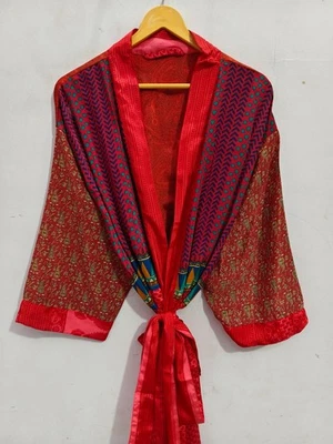 Wrap Dress Summer Sari Silk Kimono Indian Vintage Kimono Long Bathrobe, B-5769 - Image 1 of 4