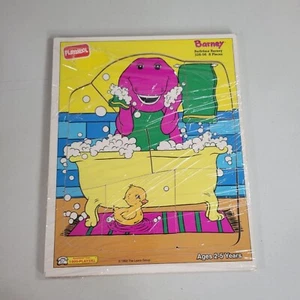 Bathtime Barney Wooden Puzzle 328-06 Playskool 8 Pieces 1993 Age 2-5 Yrs VTG - Picture 1 of 8