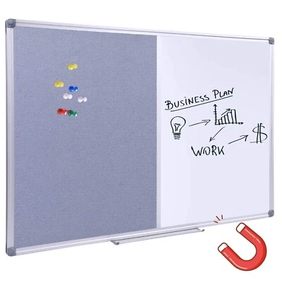DEXBOARD Grey Felt Bulletin/Dry Erase Combo Board, Magnetic Whiteboard/Grey Felt Bulle...