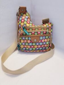 Lily Bloom Multi-Colored Dots Small Crossbody Purse Canvas Zippered Circles 