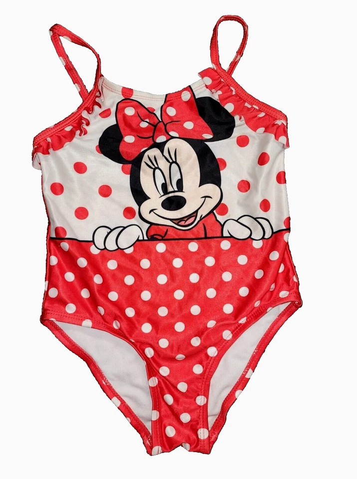 Traje de baño Disney Minnie Mouse rojo blanco a lunares de una pieza para niños pequeños 4T Foto 1 de 4