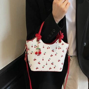 Cherry Pendant Basket Shoulder Bag Korean Style Small Tote Bag Streetwear - Picture 1 of 16