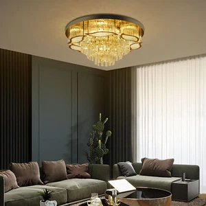 US Modern Crystal LED Ceiling Light Chandelier Flush Mount Lamp Lighting Fixture - Picture 1 of 6