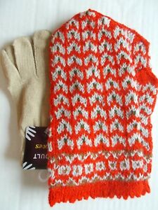 Latvian hand knitted 100%wool mittens, red/gray/olive (size XL) + inner gloves
