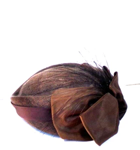 Vintage JODY G For SYLVIA St Louis Women's Pillbox BROWN + Feathers PERFECT! - Picture 1 of 8
