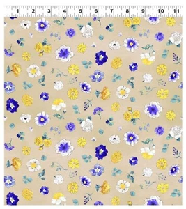 Faith: Khaki Tossed Flowers- Clothworks Sold by the Yard - Picture 1 of 1