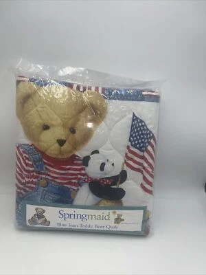 Blue Jean Teddy Bear Flag Quilt Crib Blanket Panda Duck Dog Bunny NEW - Image 1 of 4