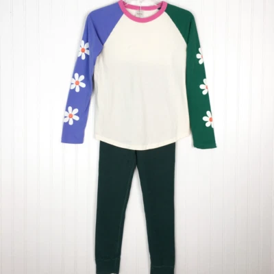 Juego de 2 piezas de pijama de salón Hanna Andersson para niñas bloques de colores verde margarita algodón 12 Foto 1 de 4