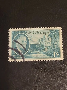 US Stamp Sc# 930 Roosevelt Hyde Park 1c 1946 Green Used - # 4167 - Picture 1 of 2