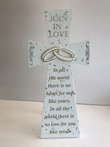 Croce in legno matrimonio 12" da appendere o da appoggiare bianca con oro (unisciti all'amore) - Nuova - Foto 1 di 10
