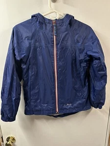 LL Bean Jacket Kids 10 Blue Fleece Lined Hooded Waterproof Full Zip Coat Ripstop - Picture 1 of 5