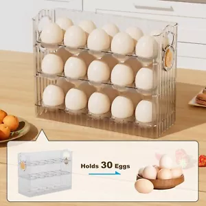 3 Tiers Egg Holder Eggs Storage Container Fridge PET 30 Eggs Fresh w/Timers - Picture 1 of 8