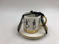 Elegance Porcelain 16oz Gold Rim Dancing Skeletons Mug with Saucer CC02B02012