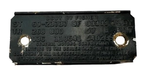 1969 Pontiac Lemans 2 Door Hardtop Coupe 69-23737 Trim Cowl Data Tag Plate - Foto 1 di 2