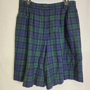 Vtg Pendleton 100% Virgin Wool High-Waisted Black Watch Tartan Plaid Shorts, 14 - Picture 1 of 9