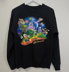 Walt Disney World Disneyland Sweatshirt Hanes Black Mickey Mouse - Size M - EUC - Foto 1 di 5