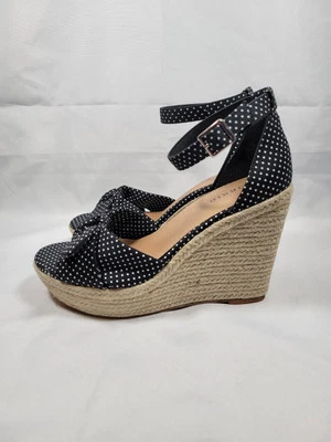 Torrid Espadrille Platform Wedge Shoe Womens 9 Wide Polkadot Bow Black & White - Image 1 of 4