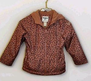 OshKosh B'gosh Mädchen Größe M 5/6 Leopardenmuster mittelschwer Fleece-gefütterte Kapuze Reißverschluss - Bild 1 von 9