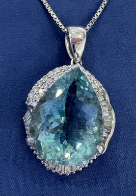 Collar lágrima aguamarina 14,5 - 16" diamantes y 11,47 quilates - platino Foto 1 de 4