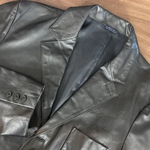 GAP VTG 90s Black Leather Jacket Blazer Mens L Read - Picture 1 of 12