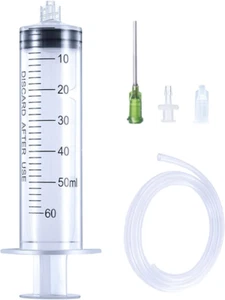 60Ml Syringe with Tube, Plastic Luer Lock Syringe with 2Ft Handy Plastic Tubing, - Picture 1 of 12