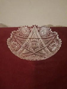 American Brilliant Cut Glass Bowl 7" Star Of David Hobstar Sawtooth Low Bowl - Picture 1 of 13