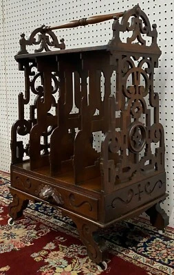 Antique American Canterbury Carved Walnut Music Stand Table Original Finish 1850 - Image 1 of 4