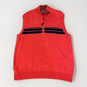Tommy Hilfiger Golf Mens Sweater Vest 1/4 Zip Red Blue Country Club Style Sz XL - Picture 1 of 8