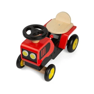 Bigjigs Toys paseo de madera en tractor rojo, cuerno chirriante y varilla de engranaje móvil - Imagen 1 de 7