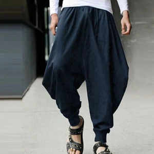 Men's Japanese Casual Loose Harem Trousers Baggy Hippy Hakama Pants Streets - Picture 1 of 16