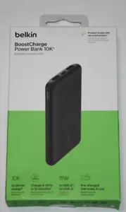 Belkin BoostCharge Portable USB-C Power Bank 10kmah 15w-Black New Sealed - Picture 1 of 4