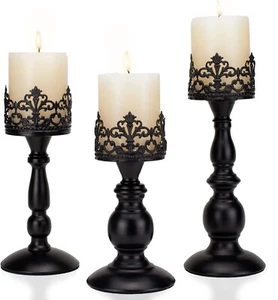 Vintage Pillar Candle Holders for Table Centerpiece Set of 3-11'' 9'' 8'' - Picture 1 of 7