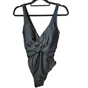 Traje de baño Nicole Miller para mujer negro torcido frontal de una pieza talla grande negro NUEVO - Imagen 1 de 13