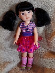 American Girl Wellie Wisher Doll Emerson 14” Black Hair Asian In Org. Outfit 