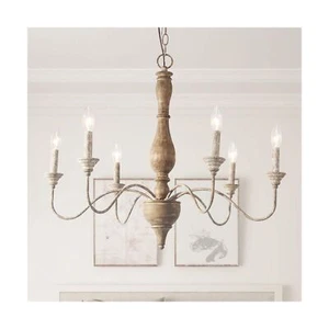 LNC French Country Chandeliers Wood 6 Lights Rust Arms for Dining, Bedroom, L... - Picture 1 of 6