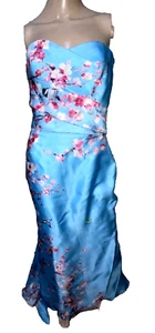 New Monique Lhuillier Collection Blue Sky Pink Floral Ruffle Back Long Dress 6 - Picture 1 of 4