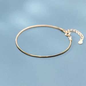 Woman Real S925 Sterling Silver 18k Gold Plated Thin Snake Chain Bangle Bracelet - Picture 1 of 5
