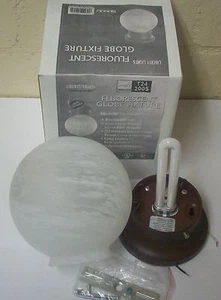 USPAR FLUORESCENT CEILING GLOBE LIGHT FIXTURE W/ ALABASTER GLASS AND BULB - Picture 1 of 2