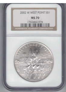 2002 W WEST POINT $1 COMMEMORATIVE MS70 GRADED BY NGC - Picture 1 of 2