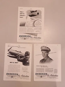 Lot (3) Anderson Air Activities WW2 Flying Popular Aviation Magazine Print Ads - Picture 1 of 4