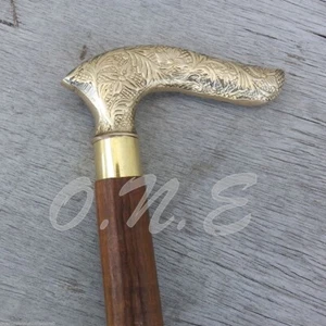 Victorian Antique Brass Derby Head Handle Wooden Walking Stick Cane Item Gift - Picture 1 of 4