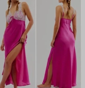 NWOT Women $118 Free People Intimately Countryside Maxi Slip Dress M Pink Silky - Picture 1 of 7