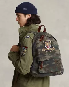 NWT Polo Ralph Lauren Men’s Iconic Tiger Patch Camo Canvas Backpack Daypack - Picture 1 of 13