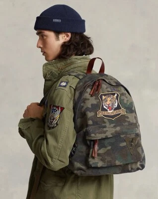 NWT Polo Ralph Lauren Men’s Iconic Tiger Patch Camo Canvas Backpack Daypack - Image 1 of 4