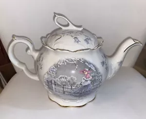 Torset da tè vintage corona dorset teiera scena invernale donna vittoriana sulla neve Inghilterra - Foto 1 di 7