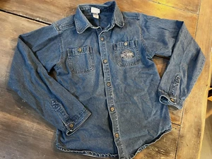 Harley Davidson Youth Large 14/16 Collared Long Sleeve Button Down Denim Shirt - Picture 1 of 7