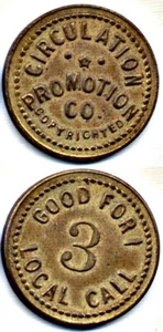 Telephone Token: Circulation Promotion Co GF 3 Local Calls (no x reverse) - Picture 1 of 1