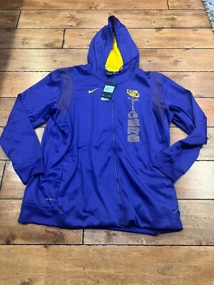 NIKE LSU TIGERS ON FIELD FOOTBALL HOODIE FILL ZIP SWEATSHIRT PURPLE 2XL NWT - Image 1 of 4