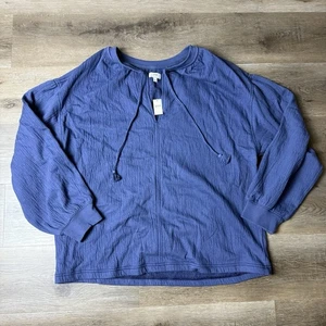 Aerie Oversized Sweatshirt Blue V Neck Drawstring Womens Size Large Brand New - Picture 1 of 9